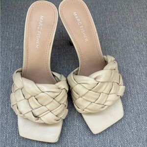 Marc Fisher Beige Woven Draya braided Heeled Mules